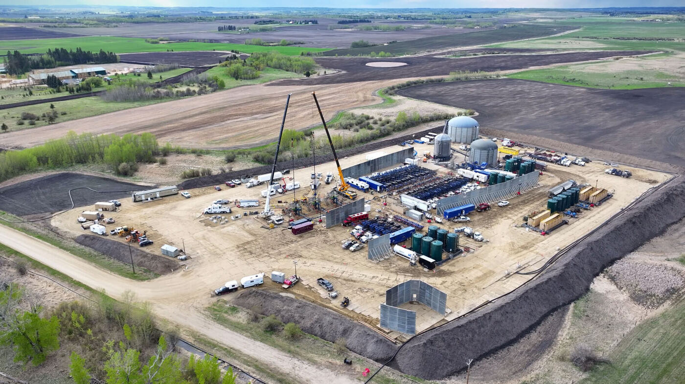 Drone view of an industrial work site in Alberta